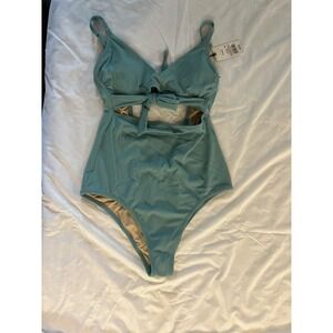 Medium - Womens Ribbed Plunge Cut Out Sash-Tie One Piece Swimsuit - Shade Shore